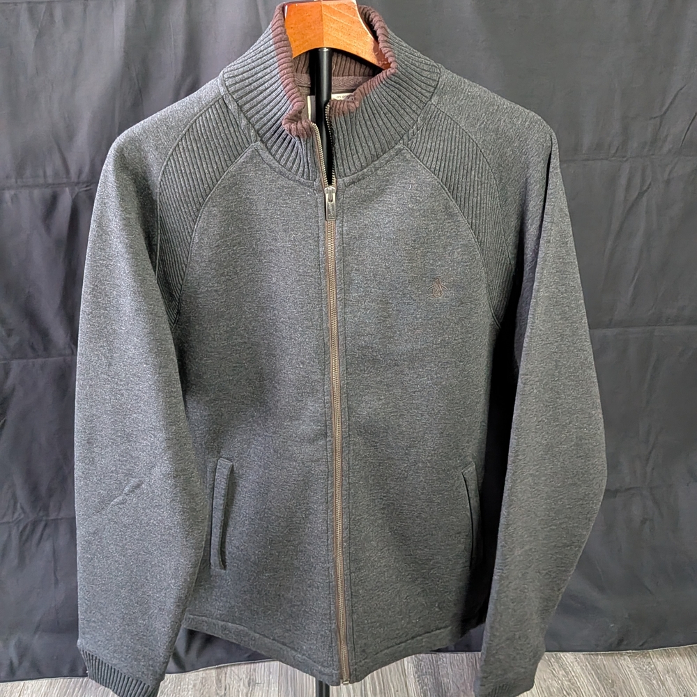 Original Penguin Charcoal Zip-Up Sweater